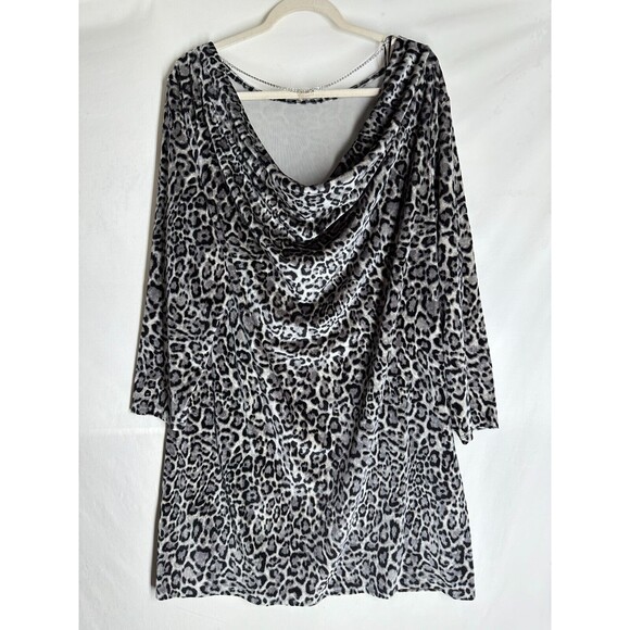 NWT Michael Kors Malachitery Velvet Cheetah Sheath Dress Chain Boat Neck Size 2X - Picture 3 of 14